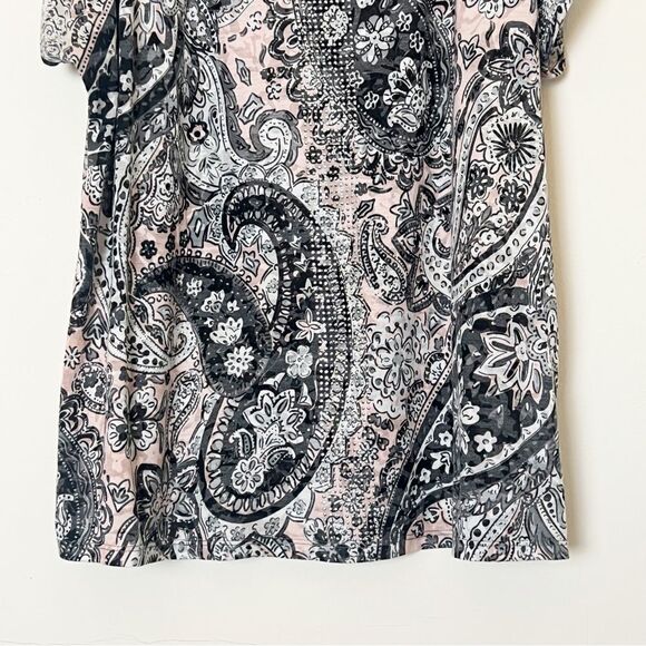 INC 2X Cold Shoulder Paisley Rhinestone Top Pink Gray Black Boho Glam V-Neck - Picture 4 of 8